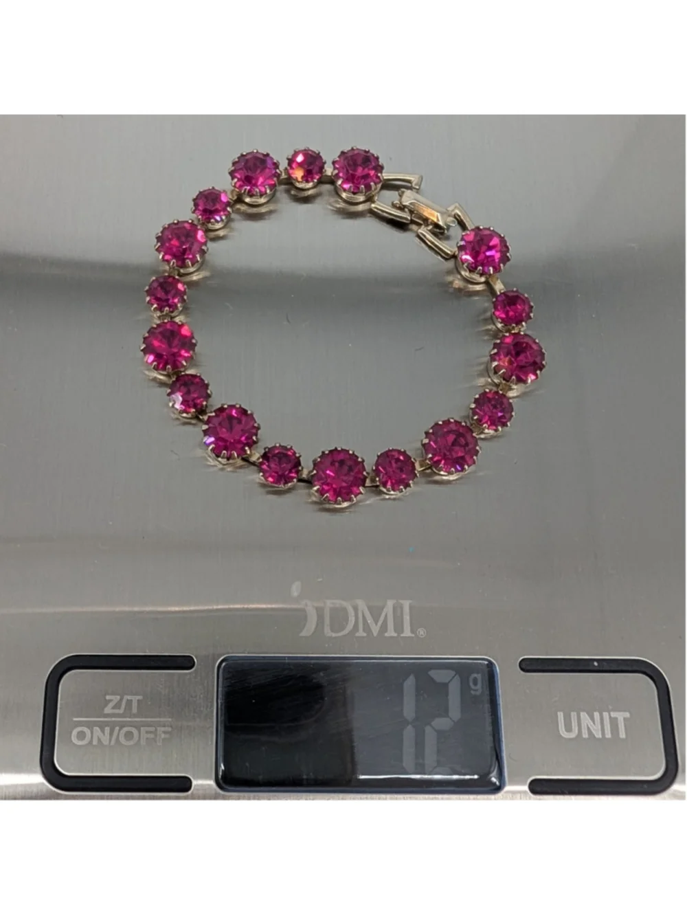 Vintage Albert WEISS Fuchsia Pink Rhinestone Bracelet Gold Tone 1950s 60s Signed